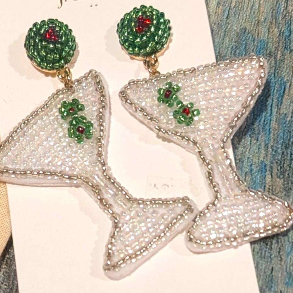 J Crew Christmas martini earrings